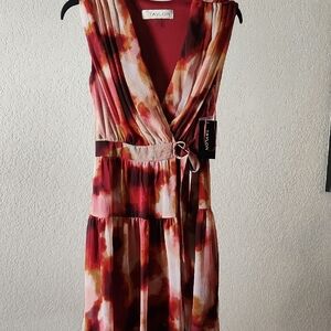 Taylor Women's Red and Cream Midi Dress